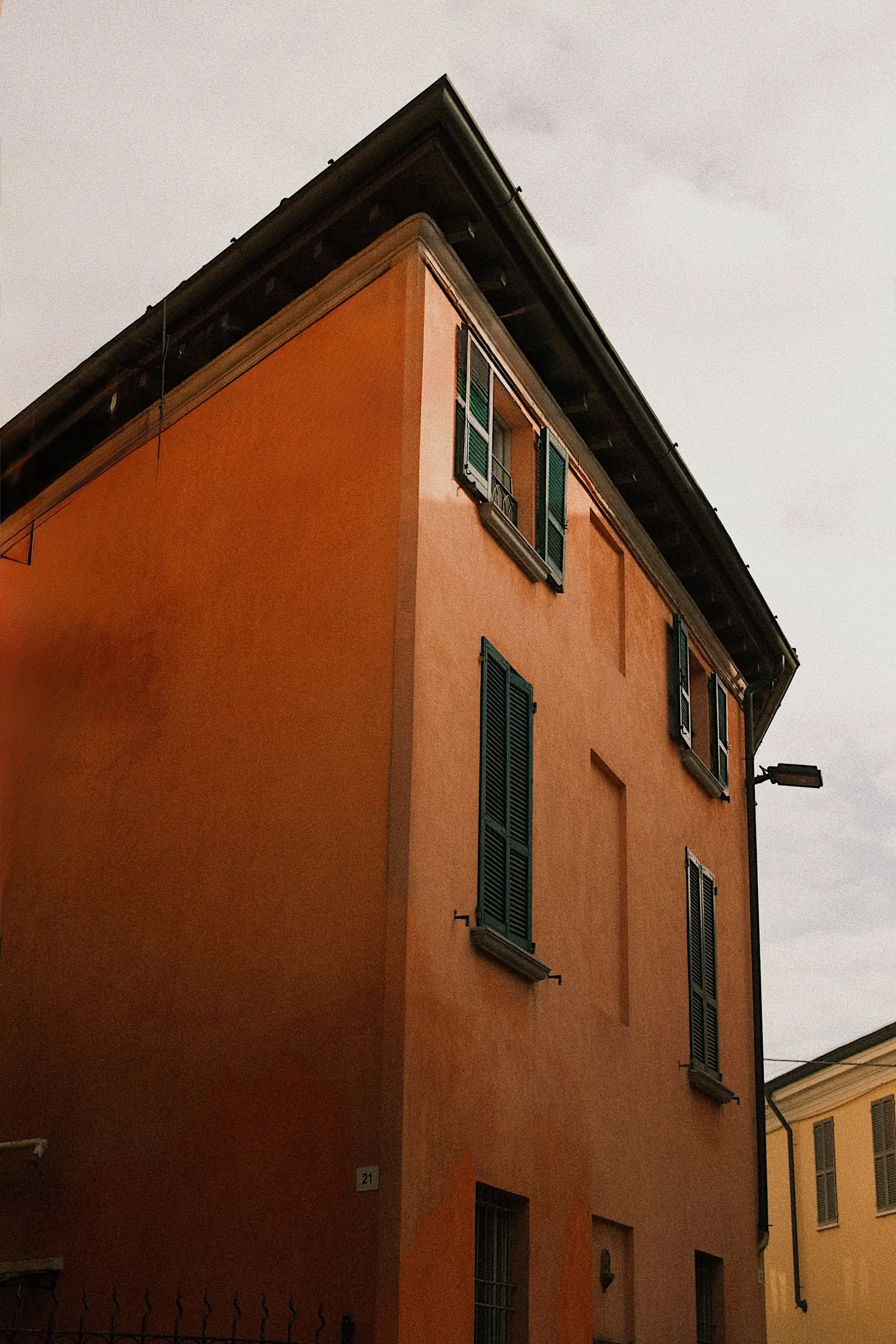 Terracotta house in afternoon light